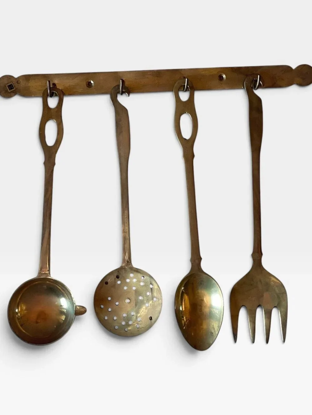 Vintage Rustic Brass Utensil Rack Wall Hanging